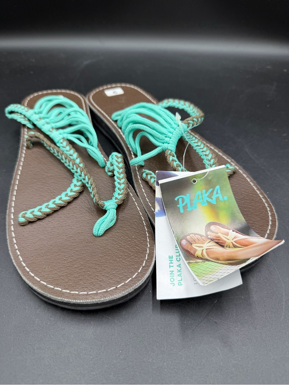 NWT Plaka Ladies Sandals Palm Turquoise Flip Flops sz 9